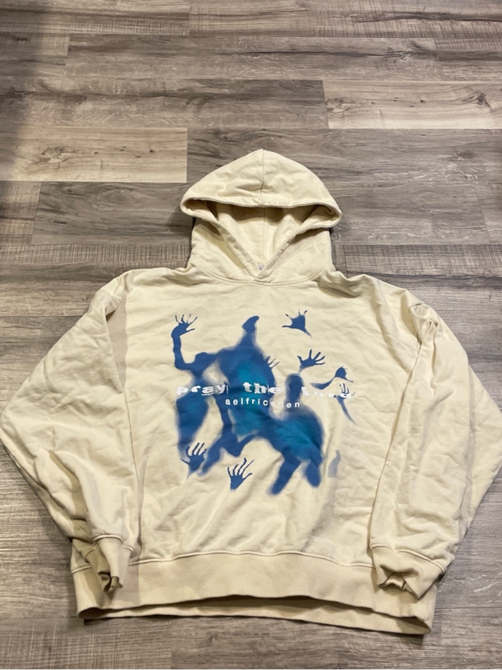 Alferic Eden Cream Hoodie with Blue Graphic Print -  Casual Pullover